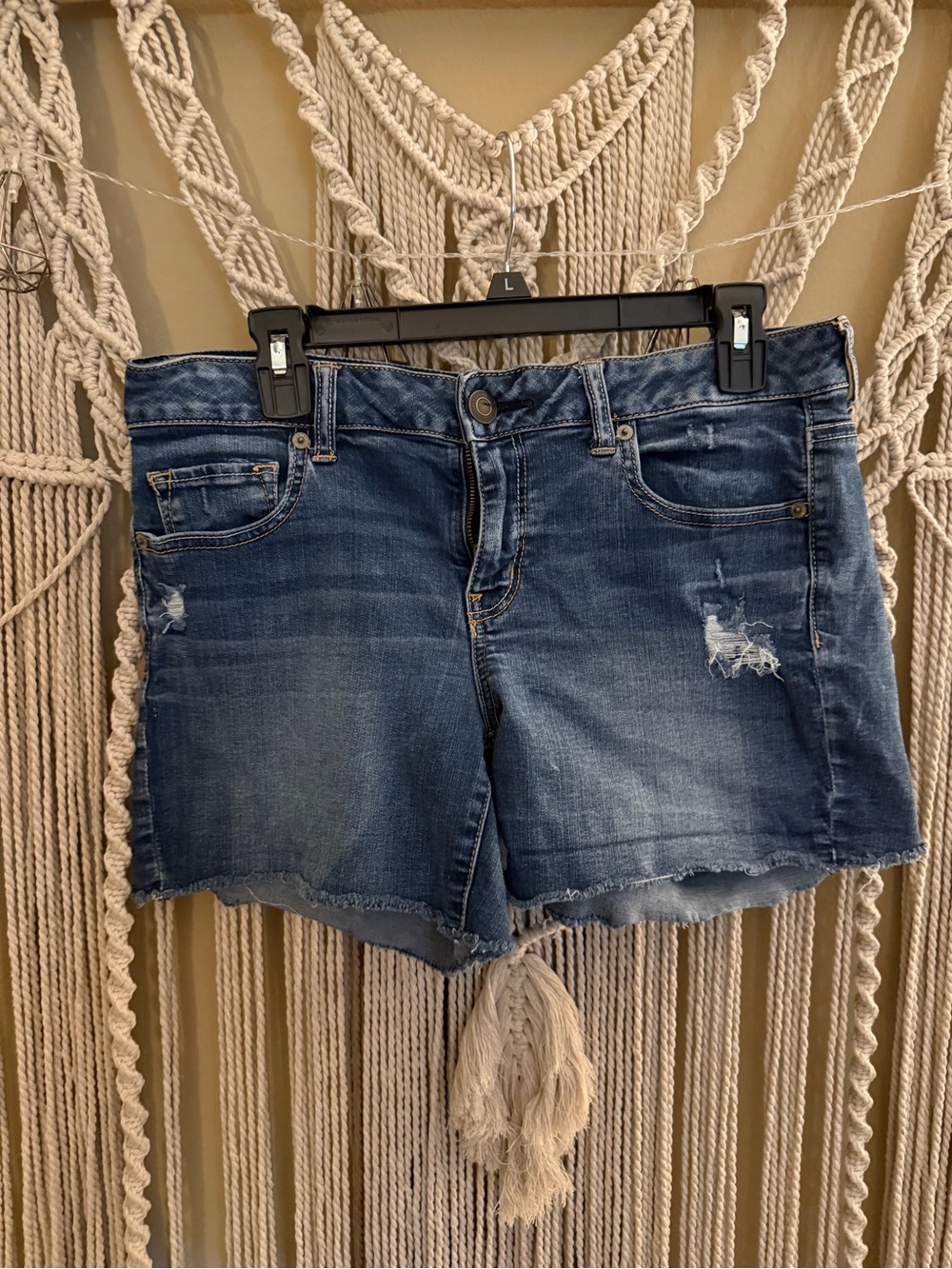 American Eagle Outfitters Distressed Dark Blue Denim Shorts